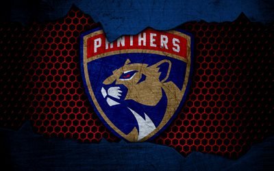 Florida Panthers, 4k, logo, NHL, hockey, Eastern Conference, USA, grunge, metal texture, Atlantic Division