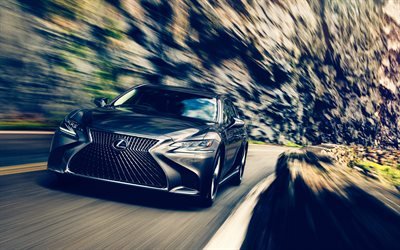 Lexus LS 500h, 4k, road, 2018 cars, luxury cars, new LS, Lexus