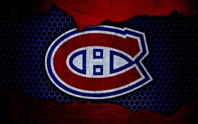 Montreal Canadiens, 4k, logo, NHL, hockey, Eastern Conference, USA, grunge, metal texture, Atlantic Division