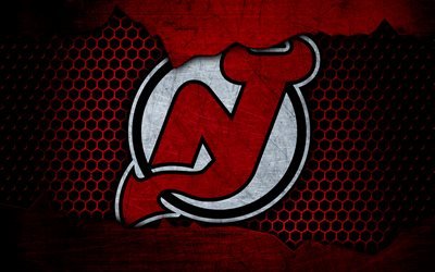 New Jersey Devils, 4k, logo, NHL, hockey, Eastern Conference, USA, grunge, metal texture, Metropolitan Division