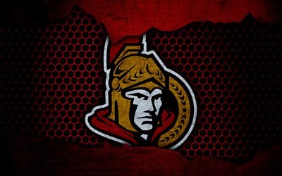 Ottawa Senators, 4k, logo, NHL, hockey, Eastern Conference, USA, grunge, metal texture, Atlantic Division