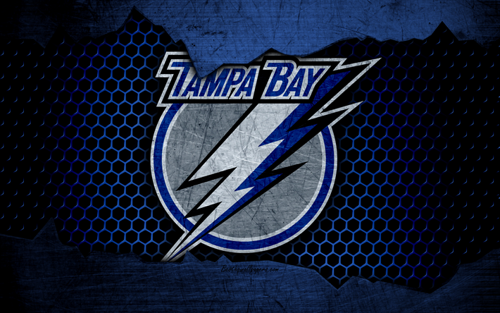 Tampa Bay Lightning, 4k, logo, NHL, hockey, Eastern Conference, USA, grunge, metal texture, Atlantic Division