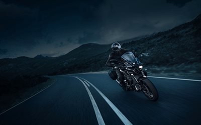 Yamaha MT-10 Edi&#231;&#227;o Tourer, 4k, 2017 motos, noite, piloto, novo MT-10, Yamaha