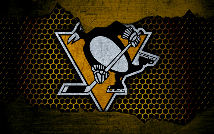 pittsburgh penguins, 4k, logo, nhl, hockey, eastern conference, usa, grunge metall textur, metropolitan division