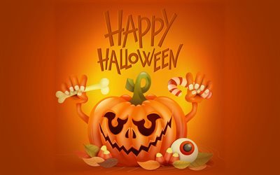 Halloween, pumpkin, autumn holiday, October 31, 3d orange pumpkin, poster