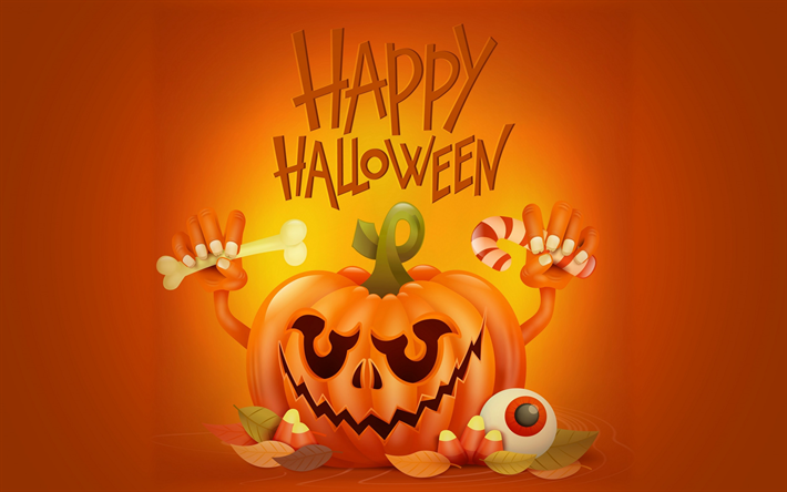 ハロウィン, かぼちゃ, 秋休み, 月31日, 3dオレンジ色かぼちゃ, ポスター
