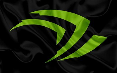 Nvidia, 4k, vihre&#228; logo, Nvidia tunnus, silkki lippu