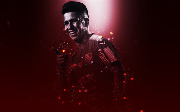 Maximiliano Meza, 4k, creative art, Independiente, Argentine footballer, lighting effects, Argentina, football players, Club Atletico Independiente