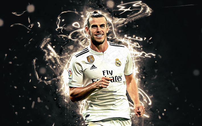 Gareth Bale, laitahy&#246;kk&#228;&#228;j&#228;, walesin jalkapalloilijat, Real Madrid FC, valkoinen univormu, jalkapallo, Bale, Liiga, Galacticos