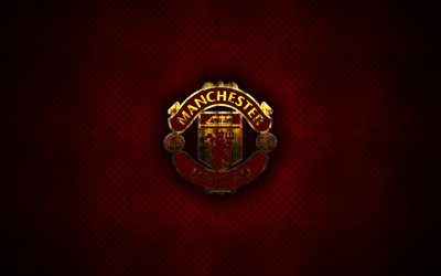 Manchester United FC, MU, 4k, metal logo, yaratıcı sanat, İngiliz Futbol Kul&#252;b&#252;, İngiltere Premier Ligi, amblemi, kırmızı metal arka plan, Manchester, İngiltere, futbol