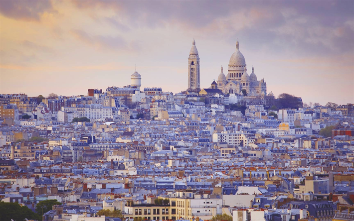 Sacre-Coeur, Paris, Romersk-Katolska kyrkan, panorama, stadsbilder, Frankrike, Europa, franska landm&#228;rken