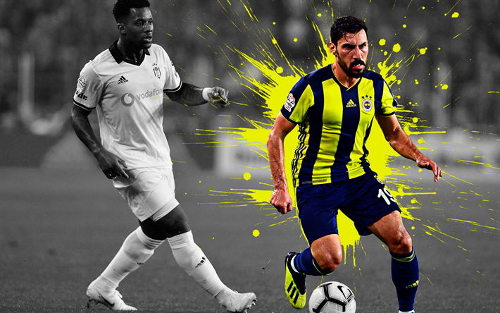 sener ozbayrakli, 4k, kunst, fenerbahce, t&#252;rkisch-football-spieler, spritzer von farbe, grunge, t&#252;rkei, fu&#223;ball