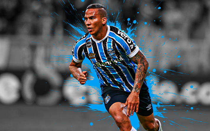 Jael, 4k, art, Gremio FC, Brazilian football player, splashes of paint, grunge art, creative art, Serie A, Brazil, football, Jael Ferreira Vieira