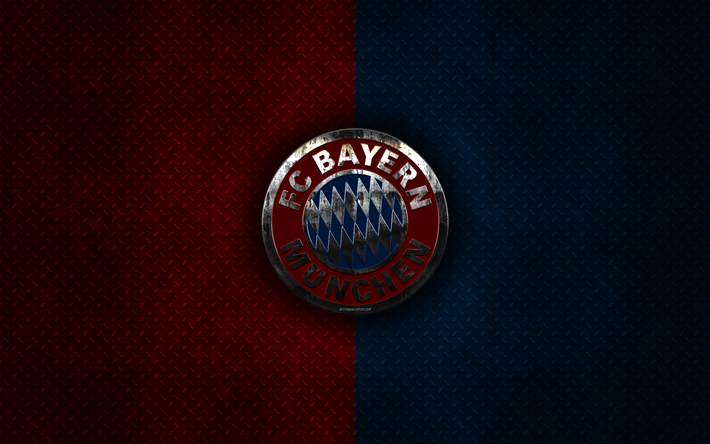 Le FC Bayern Munich, 4k, logo en m&#233;tal, art cr&#233;atif, club de football allemand, de la Bundesliga, de l&#39;embl&#232;me bleu-rouge m&#233;tal fond, Munich, Allemagne, le football, le Bayern Munchen