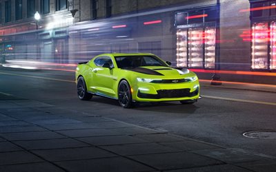Chevrolet Camaro, 2018, Choque Concepto, de color verde brillante de coches deportivos, tuning Camaro, American coches deportivos, Camaro SS, Chevrolet
