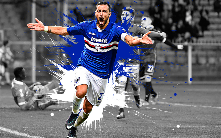 Fabio Quagliarella, 4k, konst, Sampdoria, Italiensk fotboll spelare, st&#228;nk av f&#228;rg, grunge konst, fram&#229;t, kreativ konst, Serie A, Italien, fotboll, Fotboll Unionen Sampdoria