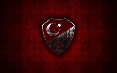 türkei fußball-nationalmannschaft, 4k -, metall-logo, kreative kunst -, metall-emblem, red metal hintergrund, der türkei, fußball