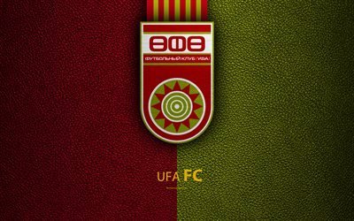 FC UFA, 4k, logo, Russian football club, leather texture, Russian Premier League, football, Ufa, Russia