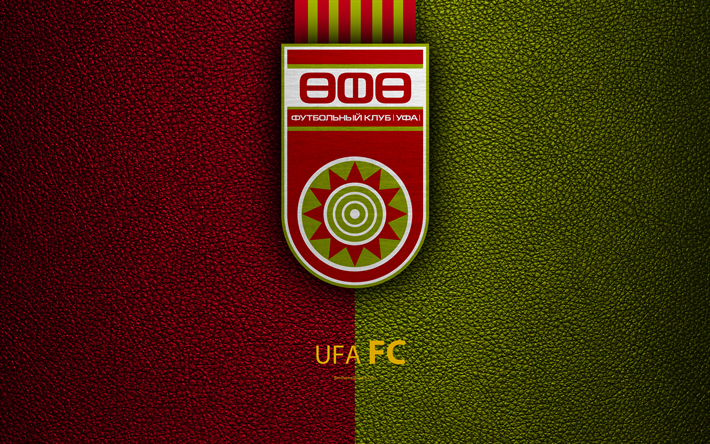 FC UFA, 4k, logotipo, ruso, club de f&#250;tbol, de textura de cuero, Russian Premier League, f&#250;tbol, Ufa, Rusia