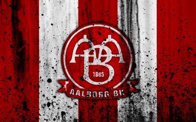 4k, FC Aalborg, grunge, soccer, Danish Superliga, football club, Denmark, Aalborg, creative, logo, stone texture, Aalborg FC