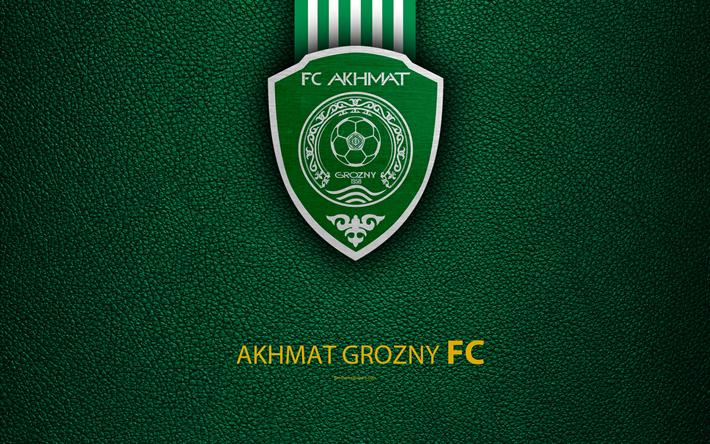 Akhmat Grozny FC, 4k, logotipo, ruso, club de f&#250;tbol, de textura de cuero, Russian Premier League, f&#250;tbol, Grozny, Rusia