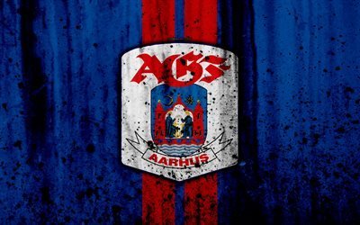 4k, FC Aarhus, grunge, soccer, Danish Superliga, football club, Denmark, Aarhus, creative, logo, stone texture, Aarhus FC
