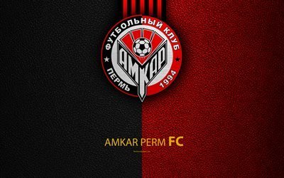 FC Amkar Perm, 4k, logo, Russian football club, leather texture, Russian Premier League, football, Perm, Russia