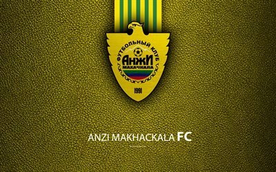 Anzhi Makhachkala FC, 4K, logo, Russian football club, leather texture, Russian Premier League, football, Makhachkala, Russia