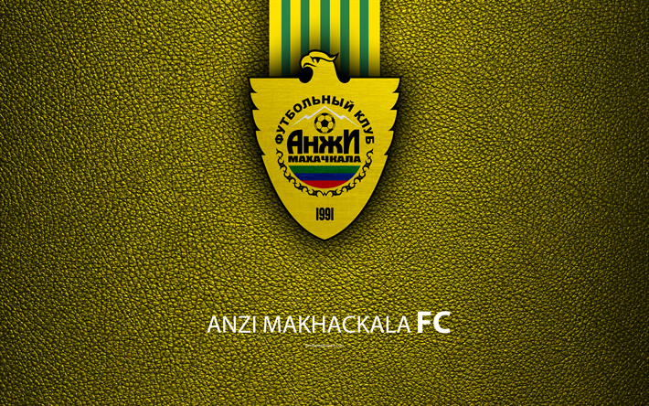 Anzhi Makhachkala FC, 4K, ロゴ, ロシアのサッカークラブ, 革の質感, ロシアのプレミアリーグ, サッカー, Makhachkala, ロシア