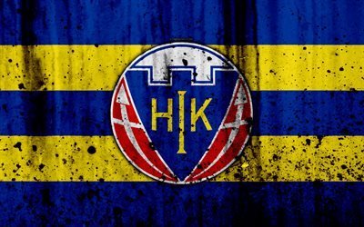 4k, FC Hobro, grunge, soccer, Danish Superliga, football club, Denmark, Hobro, creative, logo, stone texture, Hobro FC