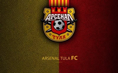 Arsenal Tula FC, 4k, logo, Russian football club, leather texture, Russian Premier League, football, Tula, Russia