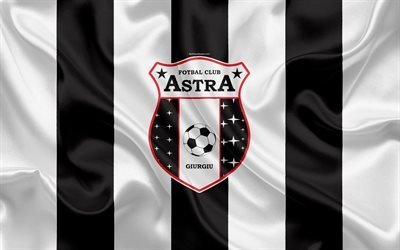 Le FC Astra, 4k, roumain football club Astra logo, drapeau de soie, roumanie Liga 1, Giurgiu, Roumanie, football