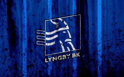 4k, FC Lyngby, grunge, soccer, Danish Superliga, football club, Denmark, Lyngby, creative, logo, stone texture, Lyngby FC