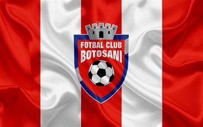 Botosani FC, 4k, Romanian football club, logo, silk flag, Romanian Liga 1, Botosani, Romania, football