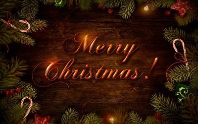 Merry Christmas, christmas tree, Happy New Year, wooden background, fir-tree, christmas, xmas, merry xmas