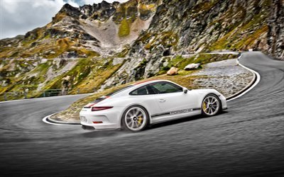Porsche 911 R, 4k, 2017 otomobil, Dağ Yolu, s&#252;per Porsche