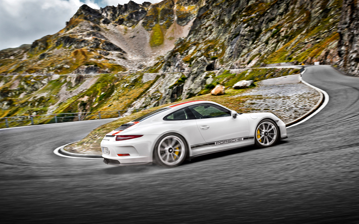 Porsche 911 R, 4k, 2017 bilar, mountain road, supercars, Porsche