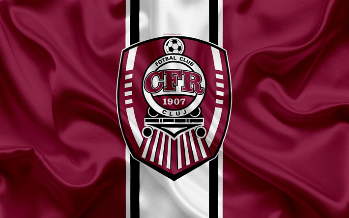 CFR Cluj FC, 4k, club de f&#250;tbol ingl&#233;s, logotipo, bandera de seda, rumano de la Liga 1, Cluj-Napoca, Ruman&#237;a, f&#250;tbol