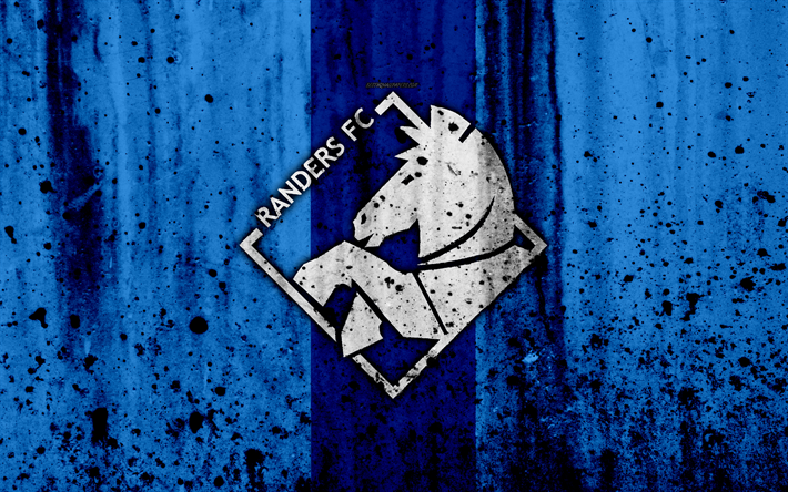 4k, FC Randers, grunge, soccer, Danish Superliga, football club, Denmark, Randers, creative, logo, stone texture, Randers FC