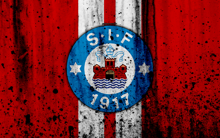 4k, le FC Silkeborg, grunge, de soccer, de Superliga, le club de football du Danemark, de Silkeborg, cr&#233;atif, logo, texture de pierre, Silkeborg FC