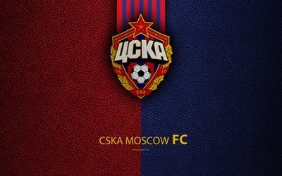 CSKA Moscow FC, 4k, logo, Russian football club, CSKA, leather texture, Russian Premier League, football, Moscow, Russia