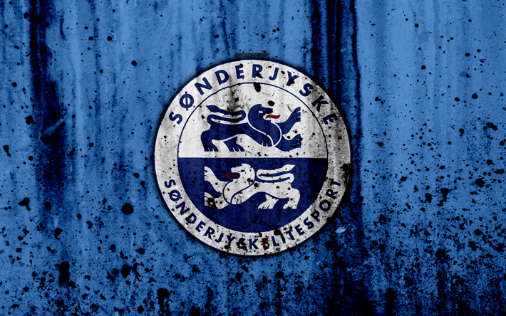 4k, le FC Sonderjyske, grunge, de soccer, de Superliga, club de football, le Danemark, la Sonderjyske, cr&#233;atif, logo, texture de pierre, Sonderjyske FC