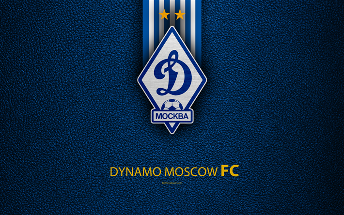 FC Dinamo Moskova, FC, 4k, logo, Rus Futbol Kul&#252;b&#252;, deri dokusu, Dinamo, Rusya Premier Lig, futbol, Moskova, Rusya