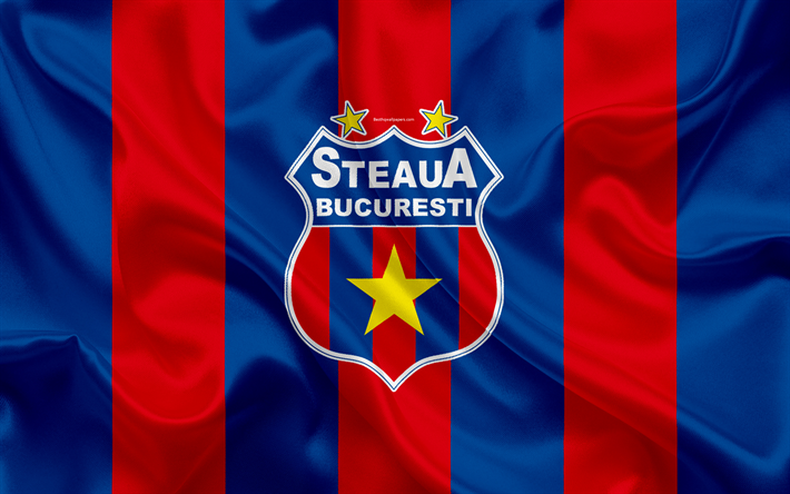 نادي ستيوا بوخارست, FCSB, 4k, الروماني لكرة القدم, النجم شعار, الحرير العلم, الرومانية الاسباني 1, بوخارست, رومانيا, كرة القدم