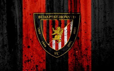 4k, FC Honved, grunge, NB I, Hungarian Liga, soccer, football club, Hungary, Honved, art, stone texture, Honved FC