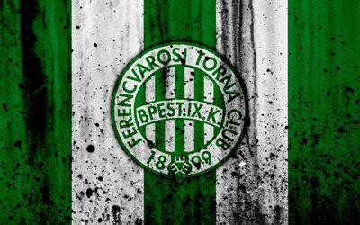 FC Ferencvaros, 4K, Hungarian football club, Ferencvaros logo, grunge, stone texture, NB I, Hungarian football league, emblem, Budapest, Hungary
