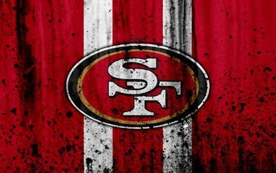 4k, San Francisco 49ers, grunge, NFL, american football, NFC, logo, USA, art, stone texture, West Division
