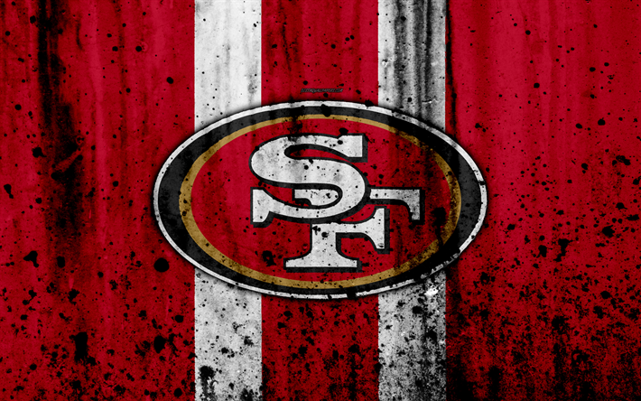 4k, San Francisco 49ers, grunge, NFL, amerikansk fotboll, NFC, logotyp, USA, konst, sten struktur, West Division