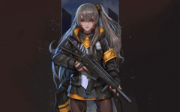 Flickor Frontline, Japansk anime spel, flicka med en pistol, skyddsoverall