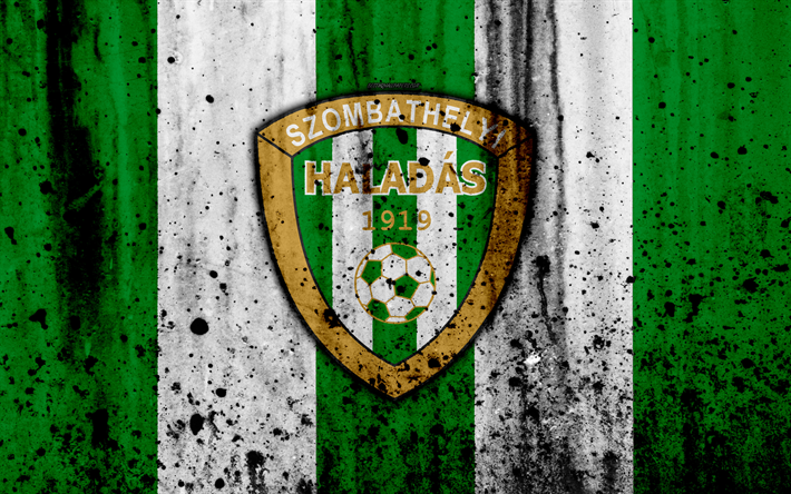 Szombathelyi Haladas FC, 4k, Hungarian football club, Haladas logo, grunge, stone texture, NB I, Hungarian football league, emblem, Szombathely, Hungary